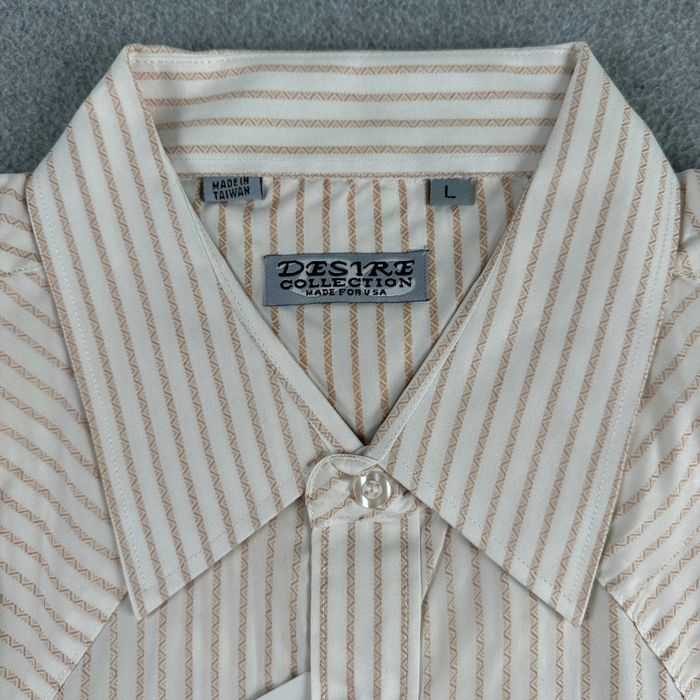 Desire‎ Collection Shirt Mens Large White Brown Striped Western Pearl Snap 5050